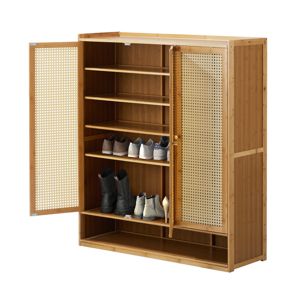 Oikiture Shoe Cabinet with 3 Rattan Doors 6 Shelves