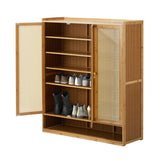 Oikiture Shoe Cabinet with 3 Rattan Doors 6 Shelves - Side View