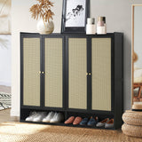 Oikiture Shoe Storage Cabinet 4 Doors Rattan Black - Side View