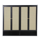 Oikiture Shoe Storage Cabinet 4 Doors Rattan Black