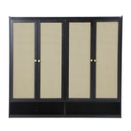 Oikiture Shoe Storage Cabinet 4 Doors Rattan Black