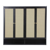 Oikiture Shoe Storage Cabinet 4 Doors Rattan Black