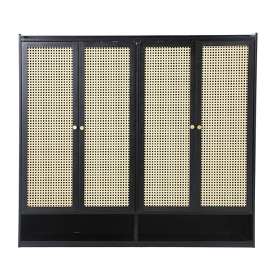 Oikiture Shoe Storage Cabinet 4 Doors Rattan Black