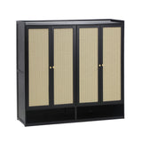 Oikiture Shoe Storage Cabinet 4 Doors Rattan Black - 45-Degree Angle