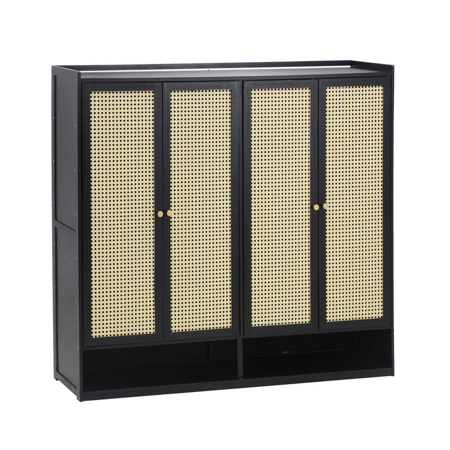 Oikiture Shoe Storage Cabinet 4 Doors Rattan Black, image 5