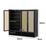 Oikiture Shoe Storage Cabinet 4 Doors Rattan Black, image 4