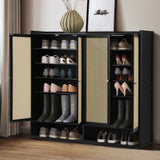 Oikiture Shoe Storage Cabinet 4 Doors Rattan Black