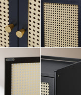 Oikiture Shoe Storage Cabinet 4 Doors Rattan Black