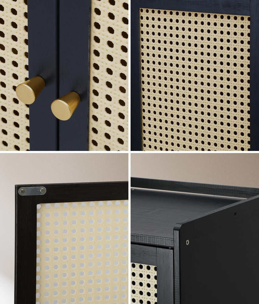 Oikiture Shoe Storage Cabinet 4 Doors Rattan Black