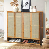 Oikiture Shoe Storage Cabinet 4 Doors Rattan Brown - Extra Image