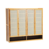 Oikiture Shoe Storage Cabinet 4 Doors Rattan Brown - Top-Down View