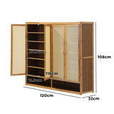 Oikiture Shoe Storage Cabinet 4 Doors Rattan Brown - 45-Degree Angle