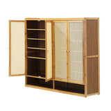 Oikiture Shoe Storage Cabinet 4 Doors Rattan Brown - Side View