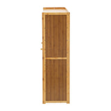 Oikiture Shoe Storage Cabinet 4 Doors Rattan Brown - Rear View
