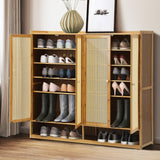 Oikiture Shoe Storage Cabinet 4 Doors Rattan Brown - Extra Image
