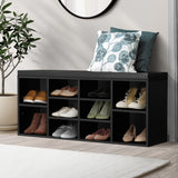 Oikiture Shoe Bench 105cm with Leather Seat Black - Top-Down View
