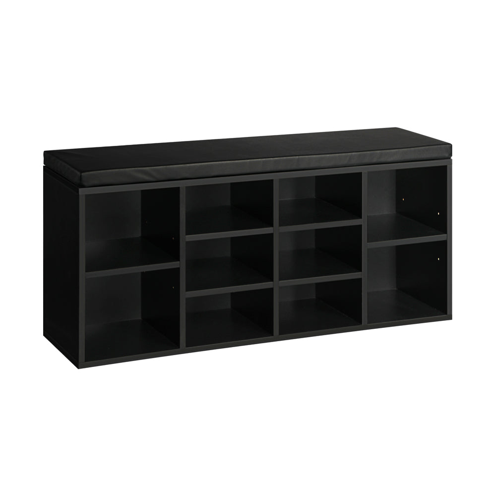 Oikiture Shoe Bench 105cm with Leather Seat Black