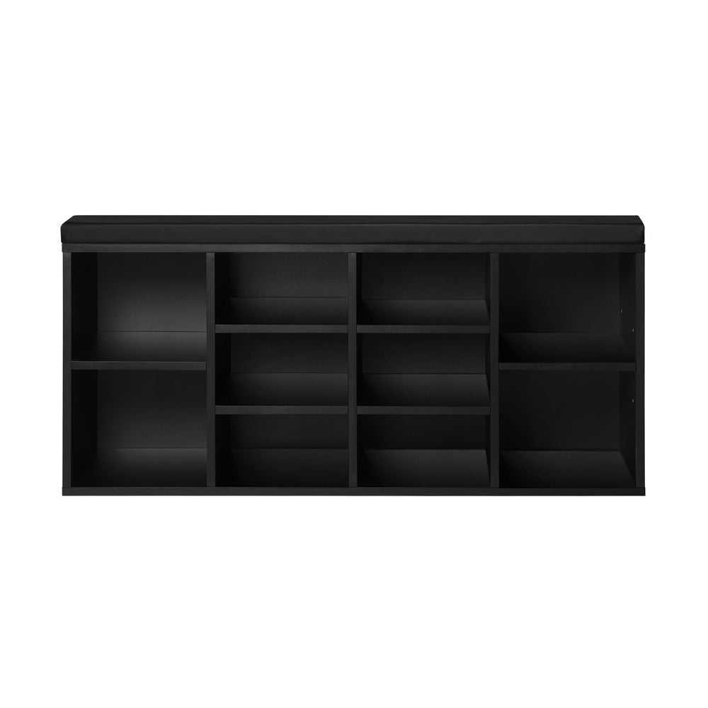 Oikiture Shoe Bench 105cm with Leather Seat Black