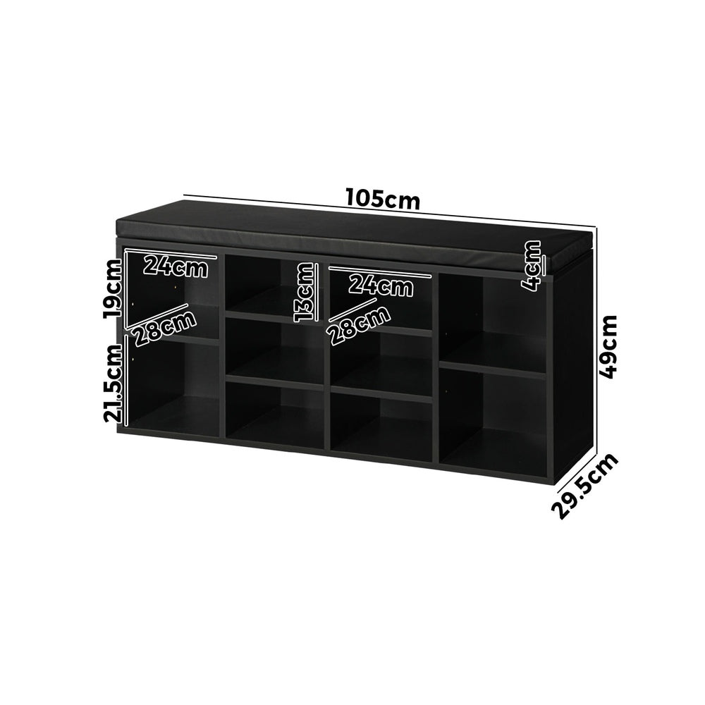 Oikiture Shoe Bench 105cm with Leather Seat Black