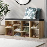 Oikiture Shoe Bench 105cm with Leather Seat Black&Wooden - Close-Up Angle