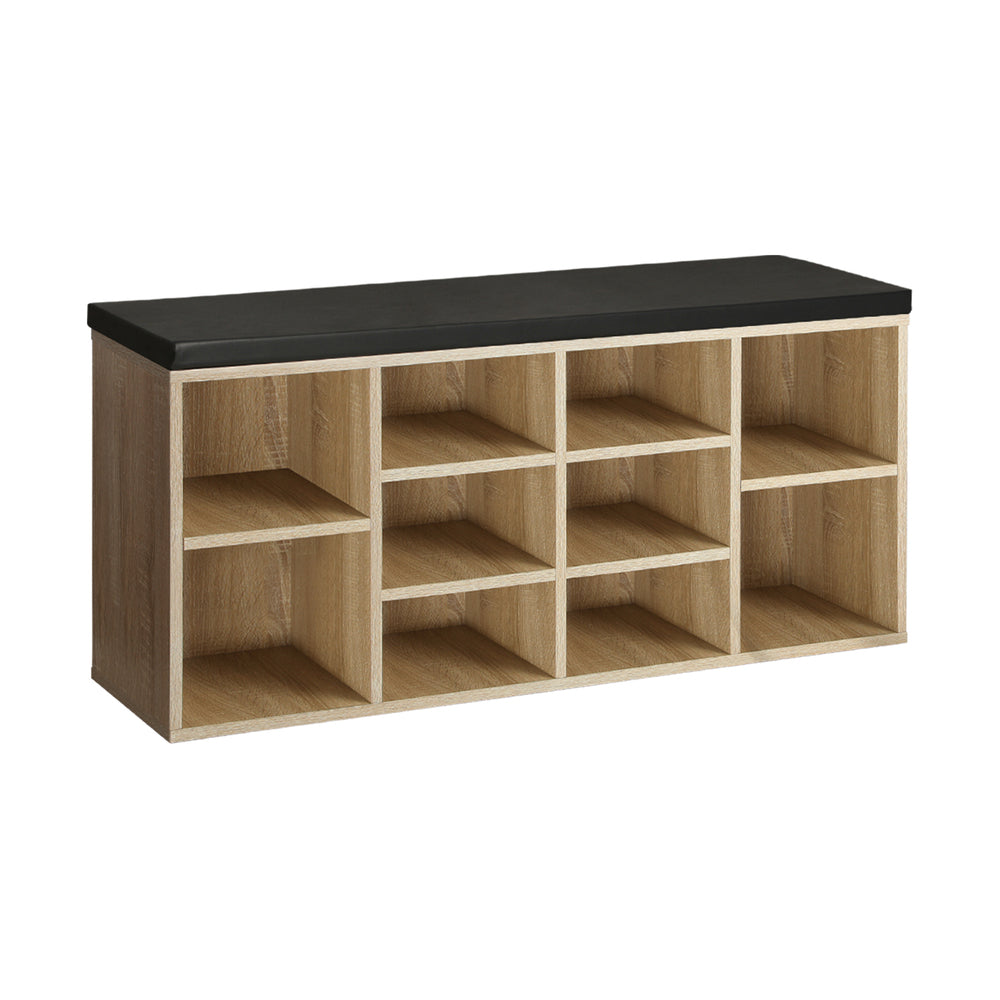 Oikiture Shoe Bench 105cm with Leather Seat Black&Wooden