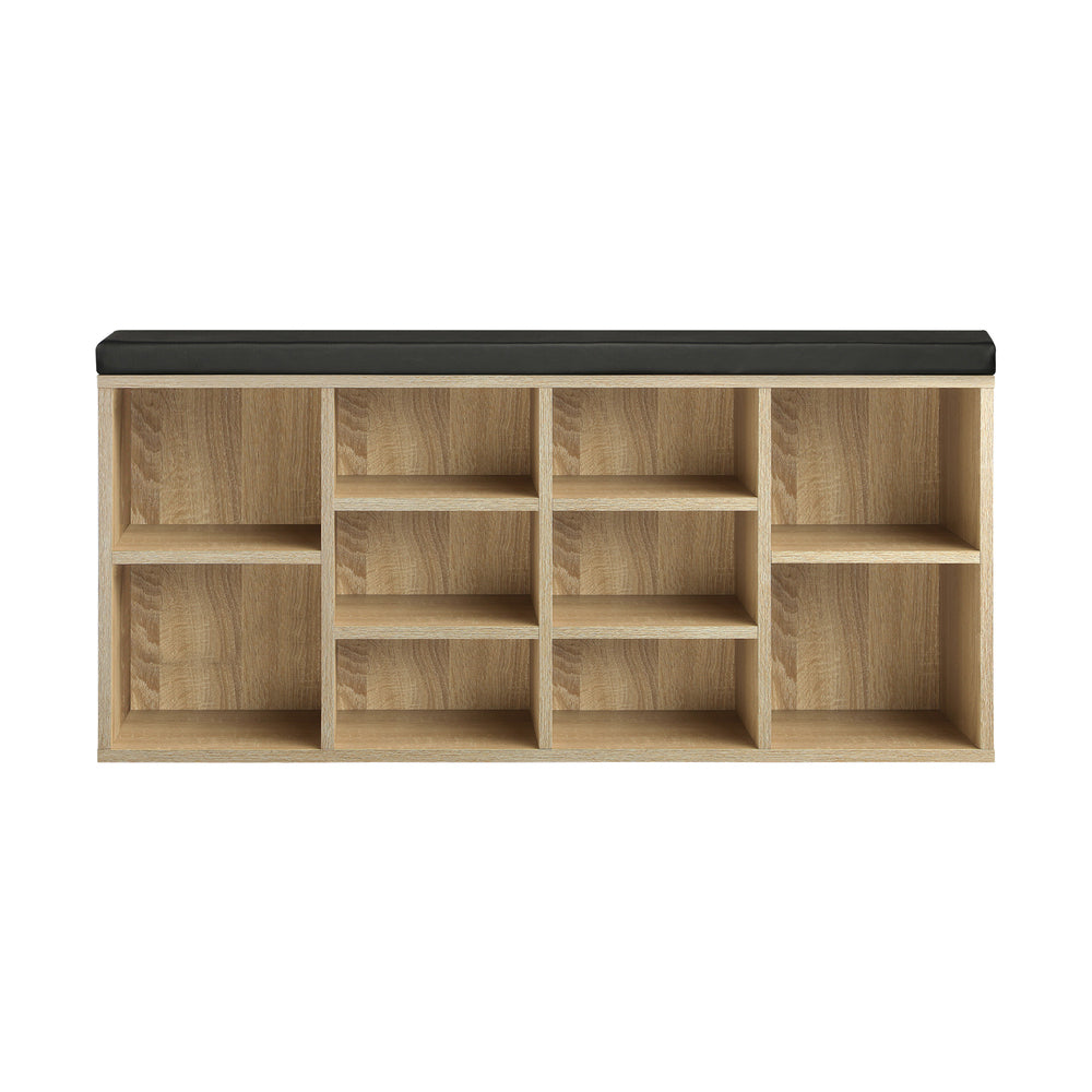 Oikiture Shoe Bench 105cm with Leather Seat Black&Wooden