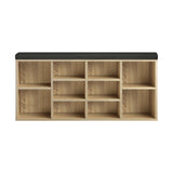 Oikiture Shoe Bench 105cm with Leather Seat Black&Wooden - Side View
