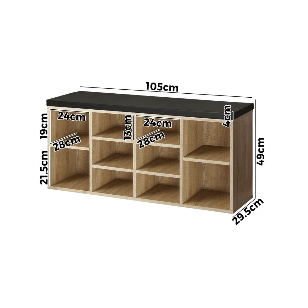 Oikiture Shoe Bench 105cm with Leather Seat Black&Wooden