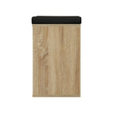 Oikiture Shoe Bench 105cm with Leather Seat Black&Wooden - Top-Down View