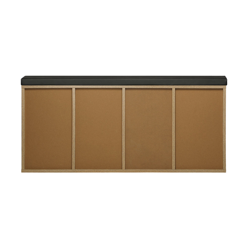 Oikiture Shoe Bench 105cm with Leather Seat Black&Wooden