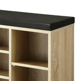 Oikiture Shoe Bench 105cm with Leather Seat Black&Wooden