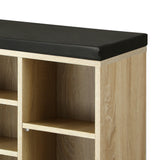 Oikiture Shoe Bench 105cm with Leather Seat Black&Wooden - 45-Degree Angle