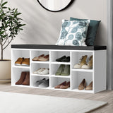 Oikiture Shoe Bench 105cm with Leather Seat Black&White
