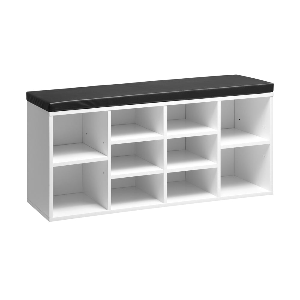 Oikiture Shoe Bench 105cm with Leather Seat Black&White