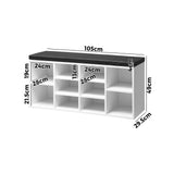 Oikiture Shoe Bench 105cm with Leather Seat Black&White - Side View