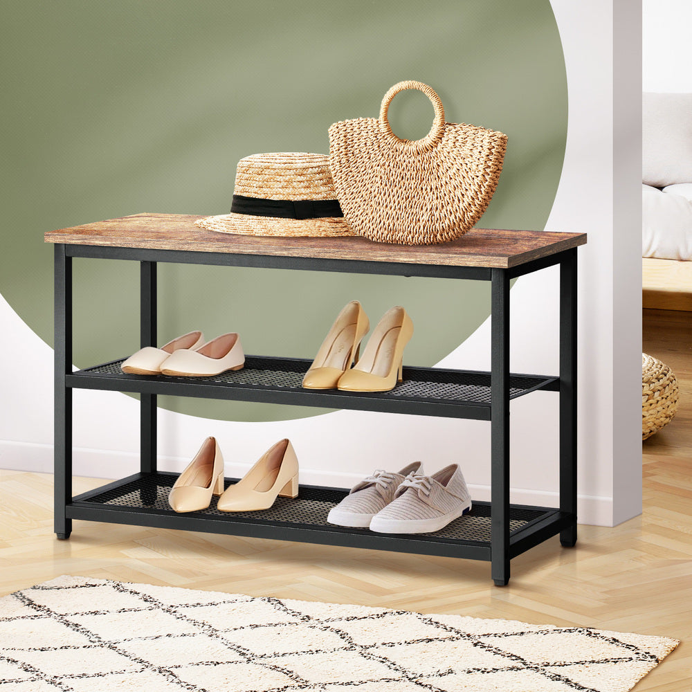 Oikiture Shoe Storage Bench with 2-Tier Mesh Shelf