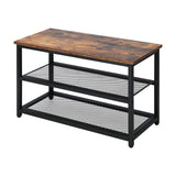 Oikiture Shoe Storage Bench with 2-Tier Mesh Shelf - Front View