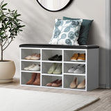 Oikiture Shoe Bench Padded Seat Wooden Shelf - Top-Down View