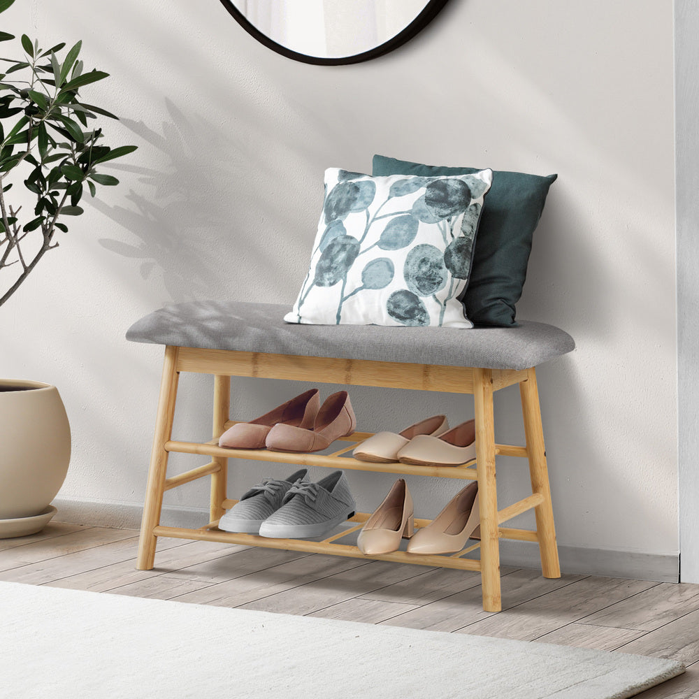 Oikiture Shoe Storage Bench Bamboo 70cm