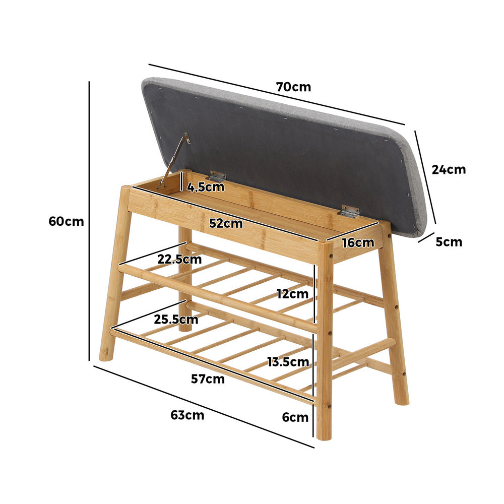 Oikiture Shoe Storage Bench Bamboo 70cm