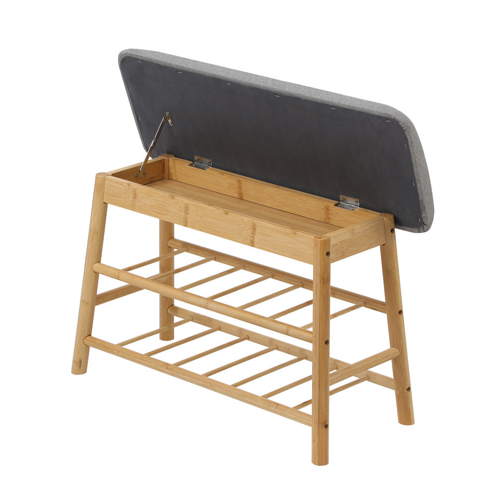 Oikiture Shoe Storage Bench Bamboo 70cm