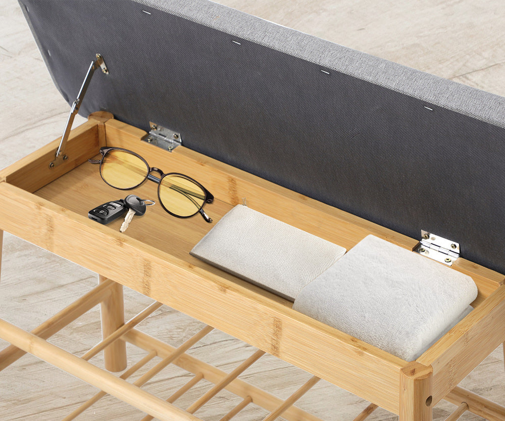 Oikiture Shoe Storage Bench Bamboo 70cm