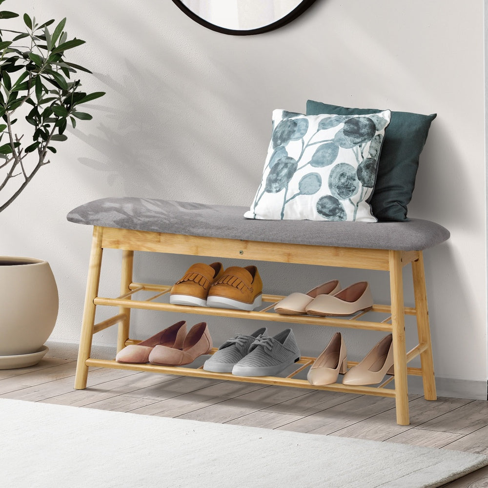 Oikiture Shoe Storage Bench Bamboo 90cm