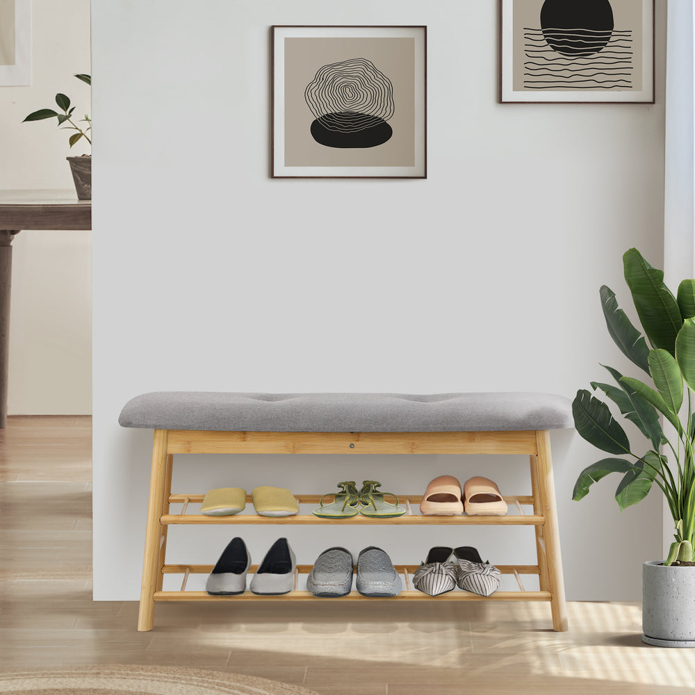 Oikiture Shoe Storage Bench Bamboo 90cm