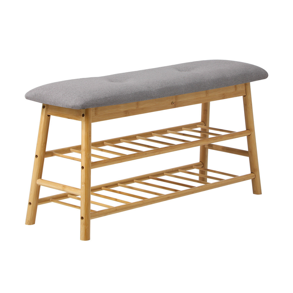 Oikiture Shoe Storage Bench Bamboo 90cm