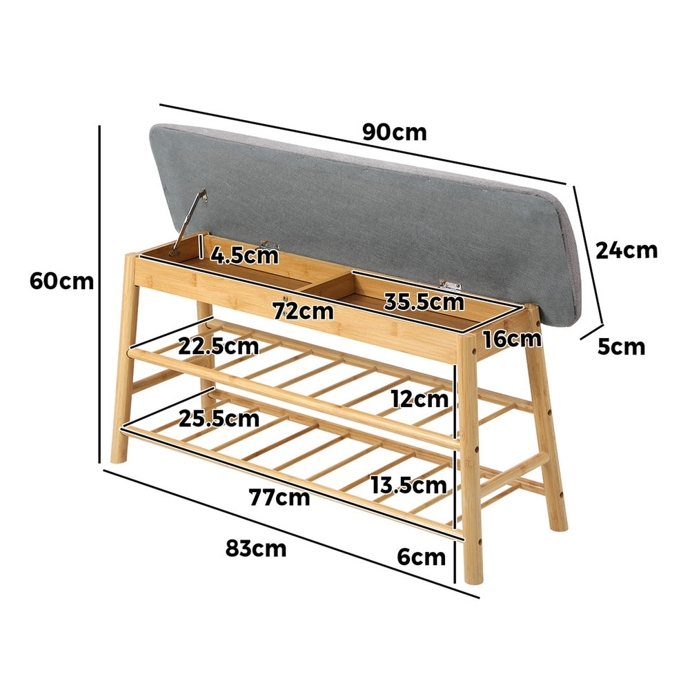 Oikiture Shoe Storage Bench Bamboo 90cm