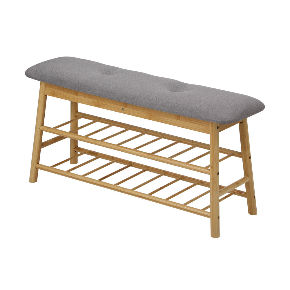 Oikiture Shoe Storage Bench Bamboo 90cm