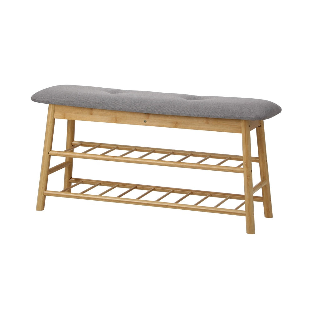 Oikiture Shoe Storage Bench Bamboo 90cm
