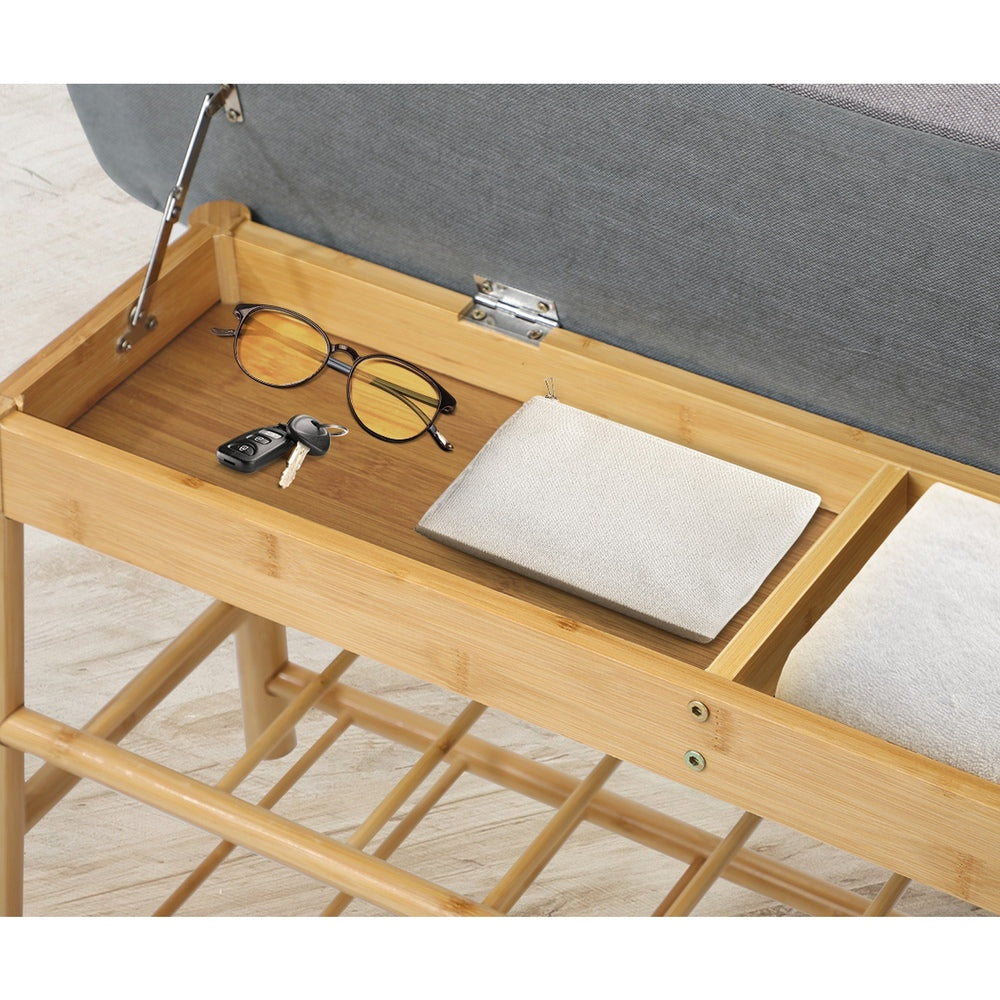 Oikiture Shoe Storage Bench Bamboo 90cm