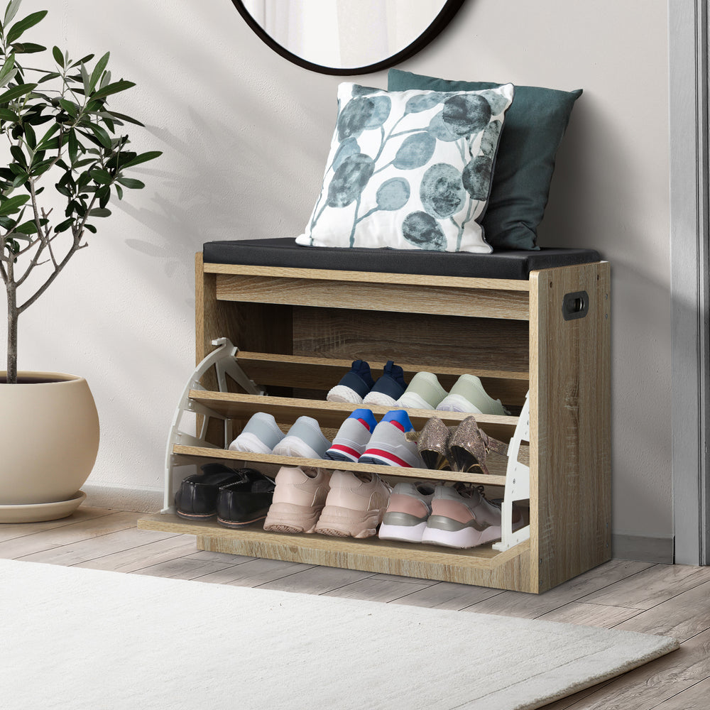 Oikiture Shoe Storage Bench with PU Seat 0.6M Wooden
